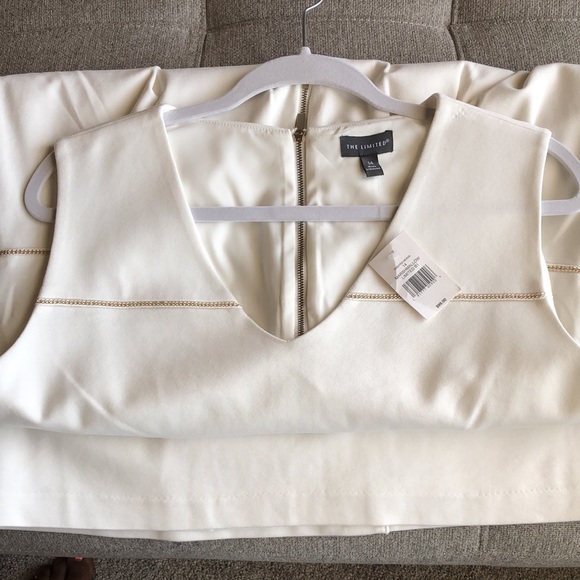 The Limited sleeveless fitted dress ivory color with gold chain detailing, sz 14 - Picture 3 of 9